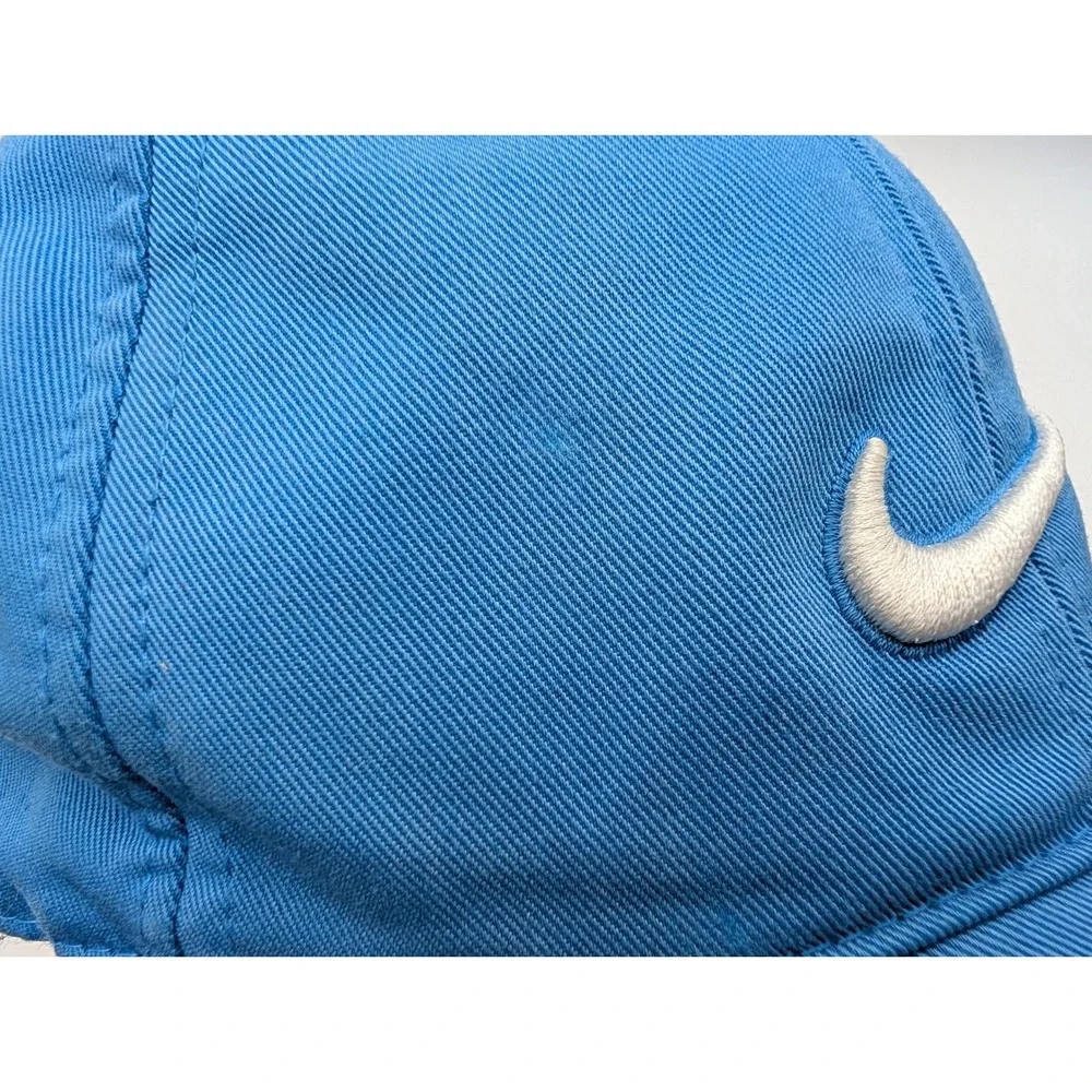 Nike FIT Blue Adjustable Baseball Hat Swoosh Logo Hook Loop Strap Mens Hat